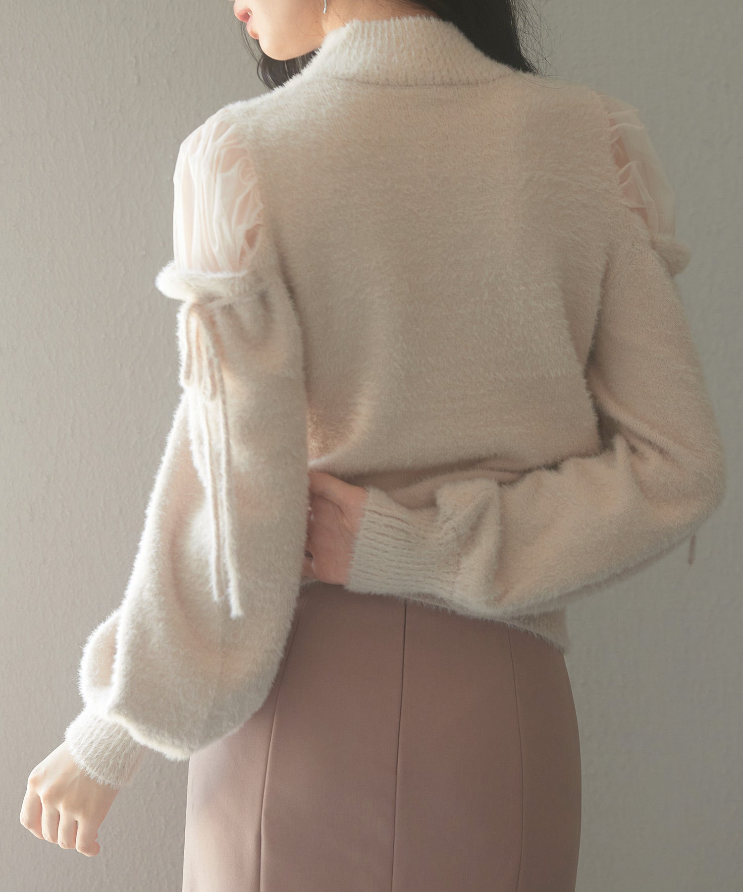 オープンショルダーシャギーニットプルオーバーsdp8022 ベージュ