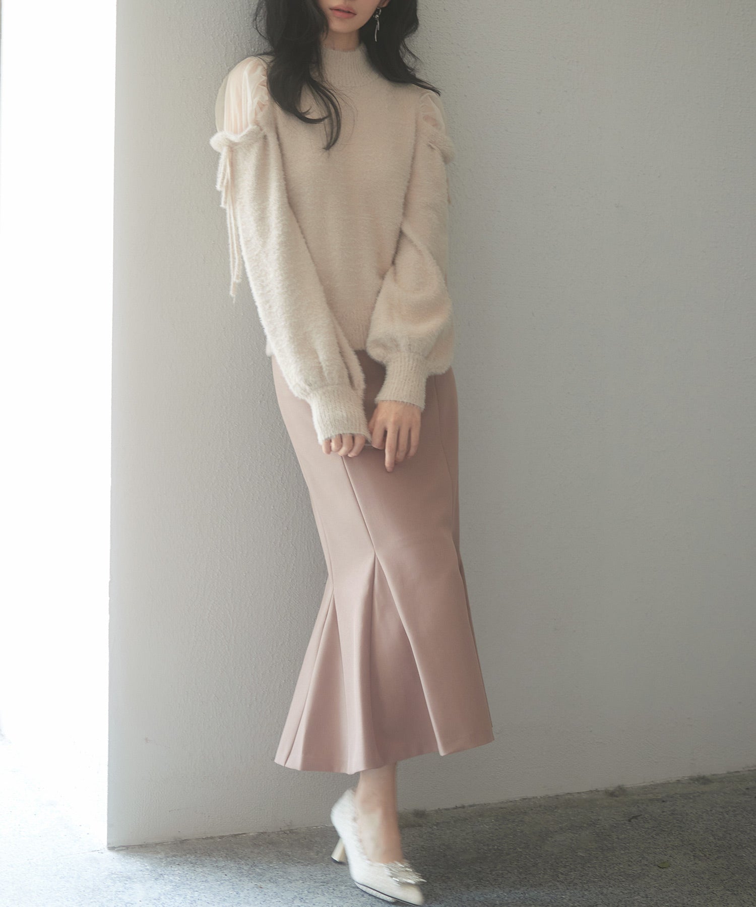 オープンショルダーシャギーニットプルオーバーsdp8022 ベージュ