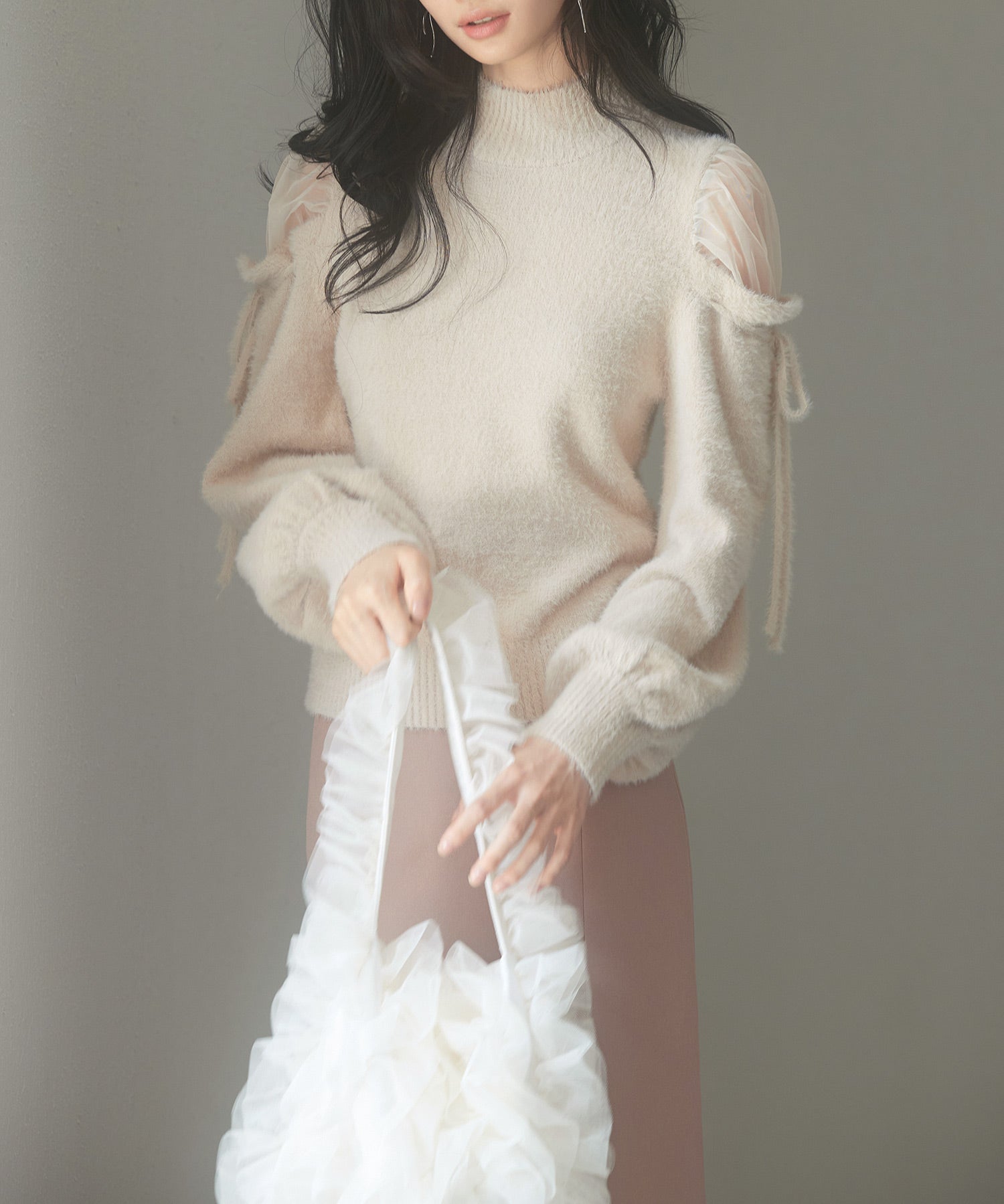 オープンショルダーシャギーニットプルオーバーsdp8022 ベージュ