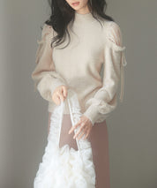 オープンショルダーシャギーニットプルオーバーsdp8022 ベージュ