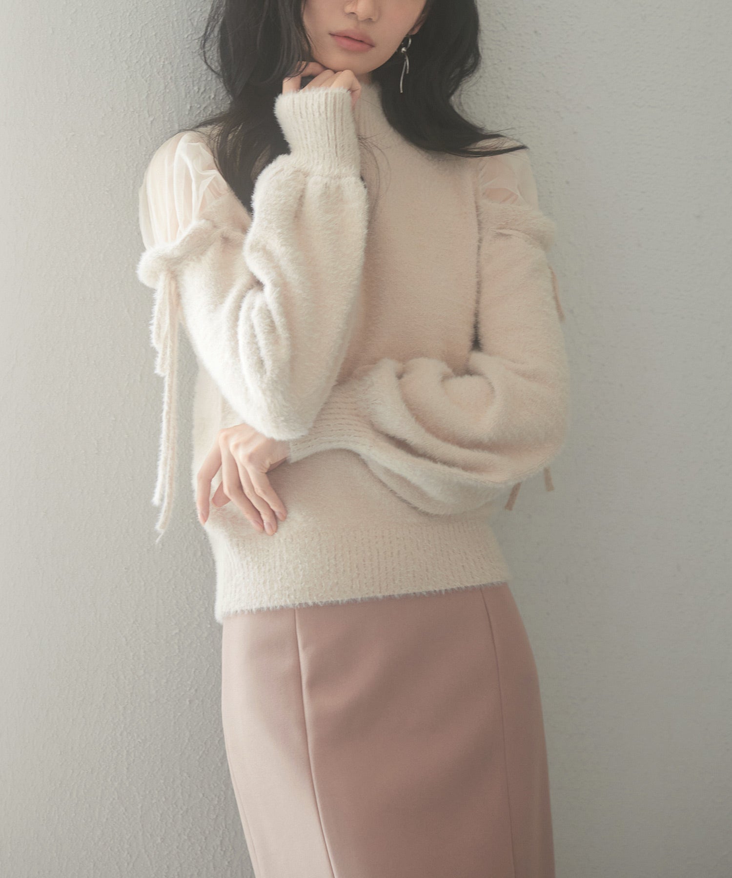 オープンショルダーシャギーニットプルオーバーsdp8022 ベージュ