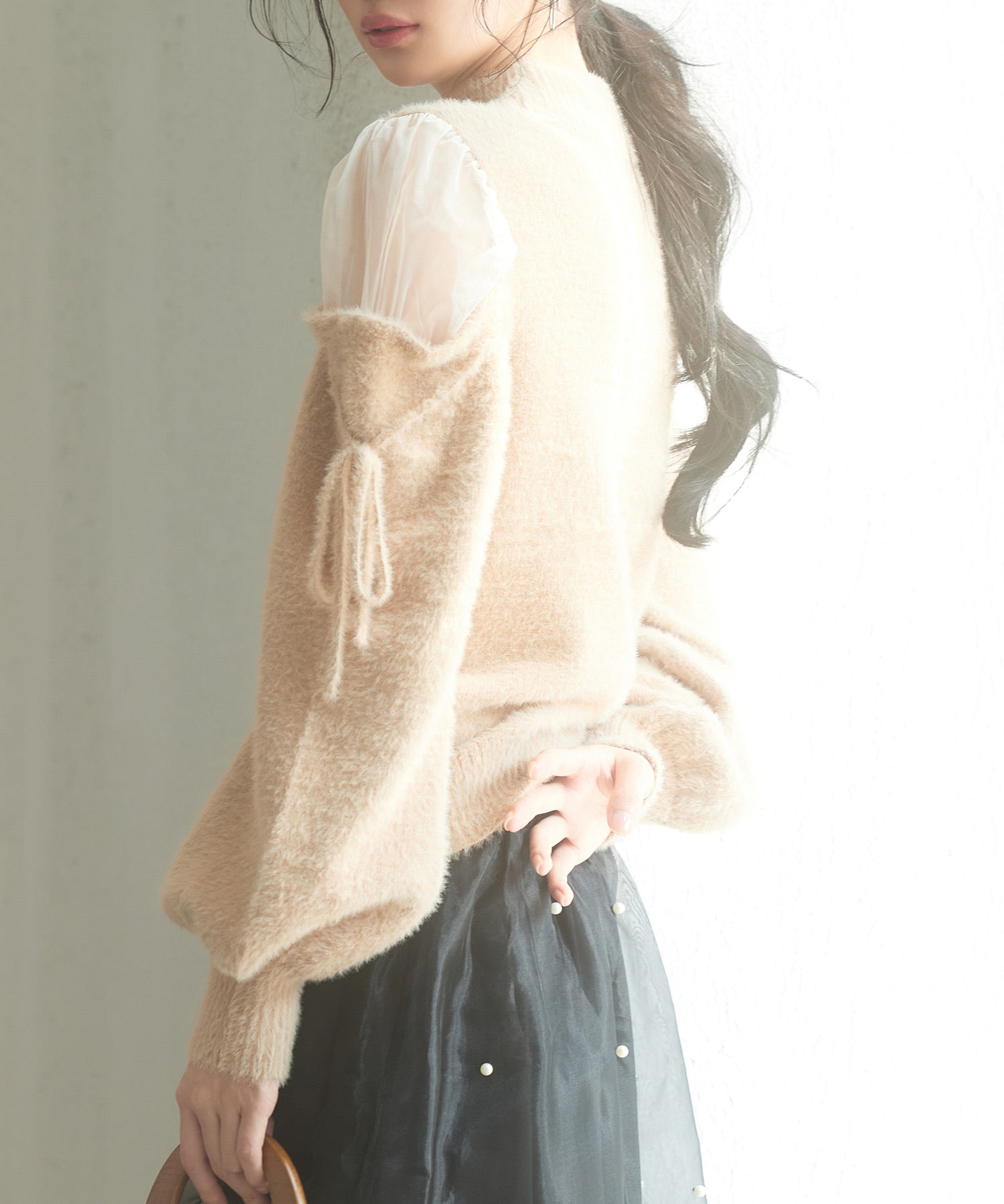 オープンショルダーシャギーニットプルオーバーsdp8022 ブラウン