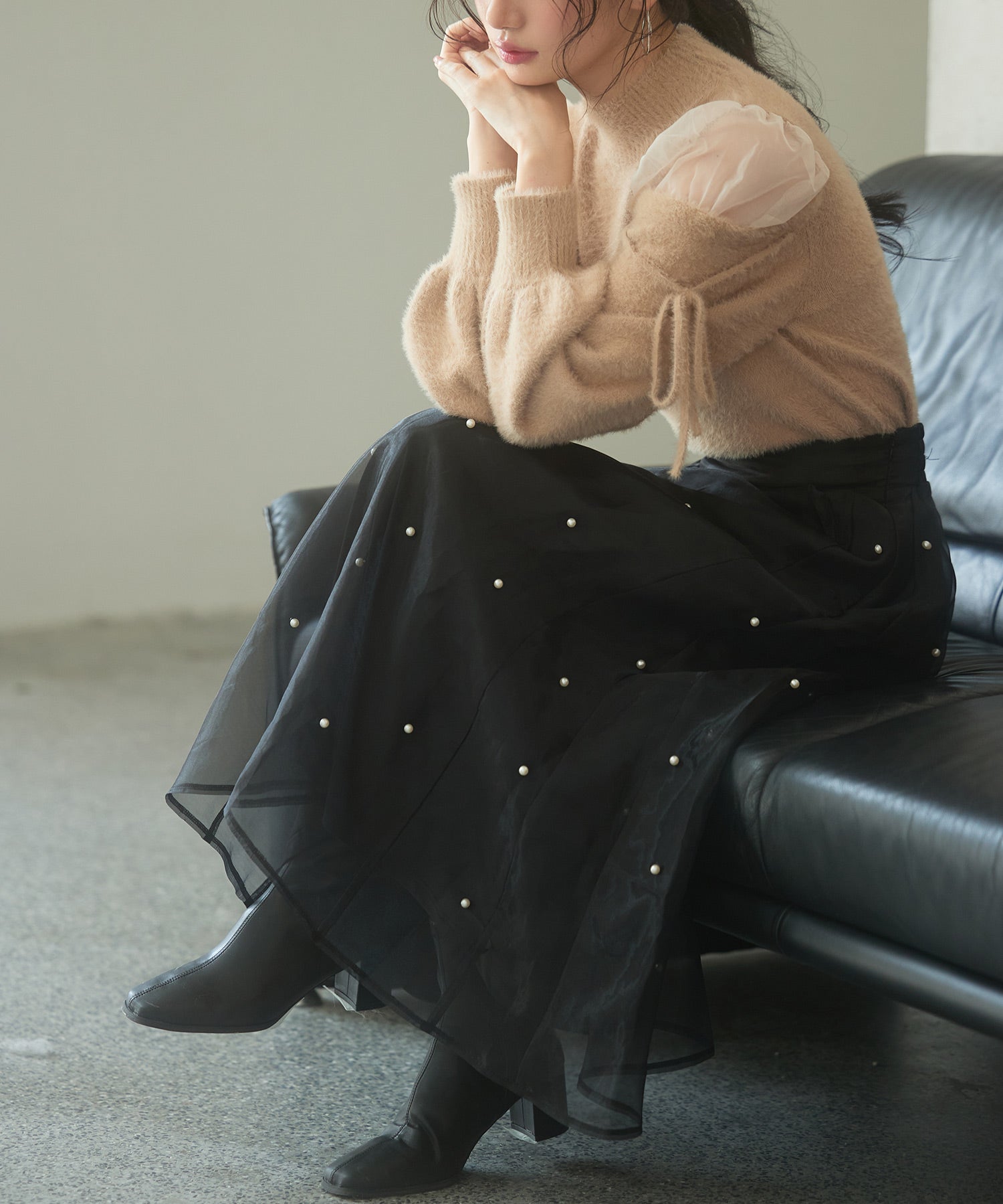 オープンショルダーシャギーニットプルオーバーsdp8022 ブラウン