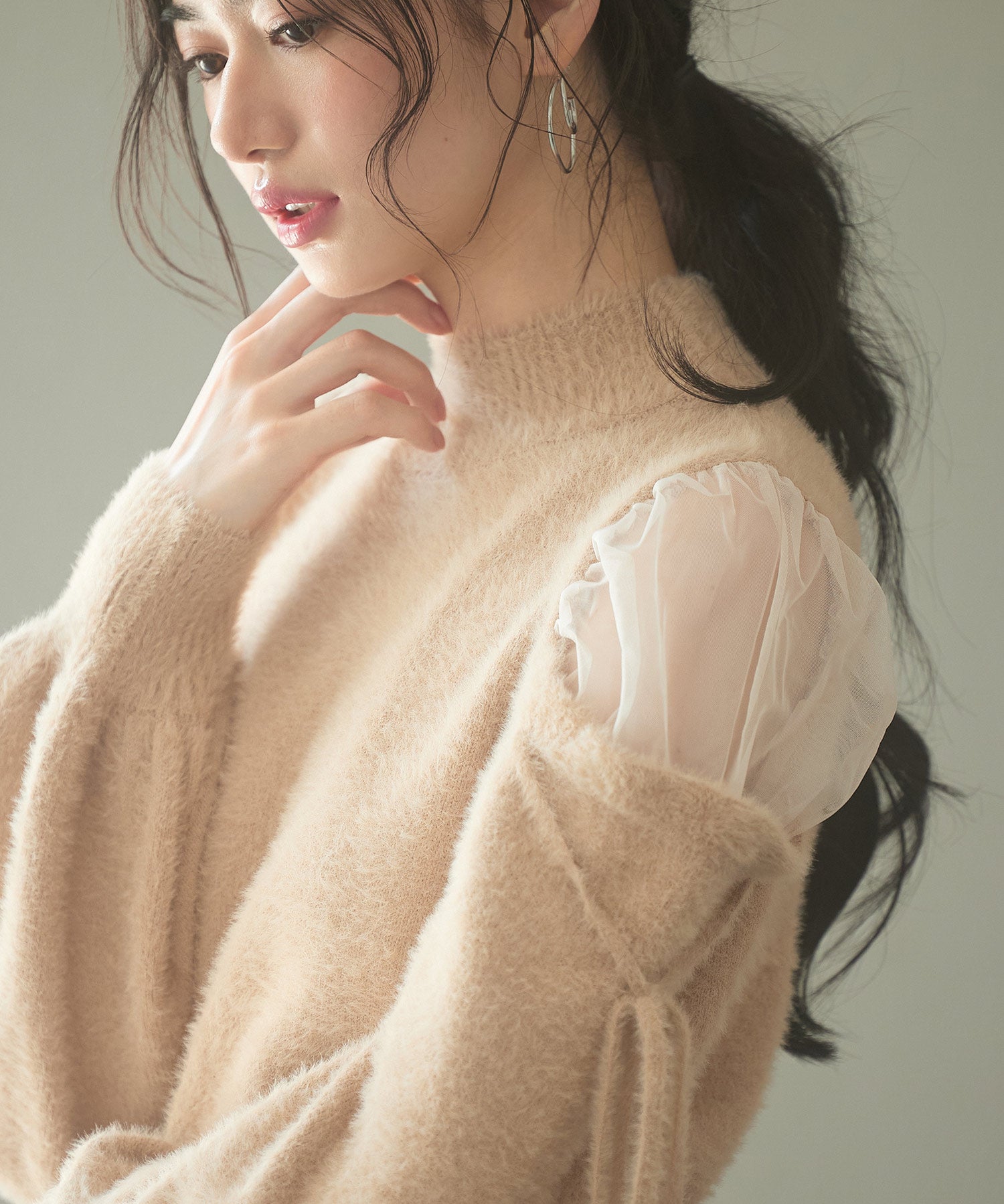 オープンショルダーシャギーニットプルオーバーsdp8022 ブラウン