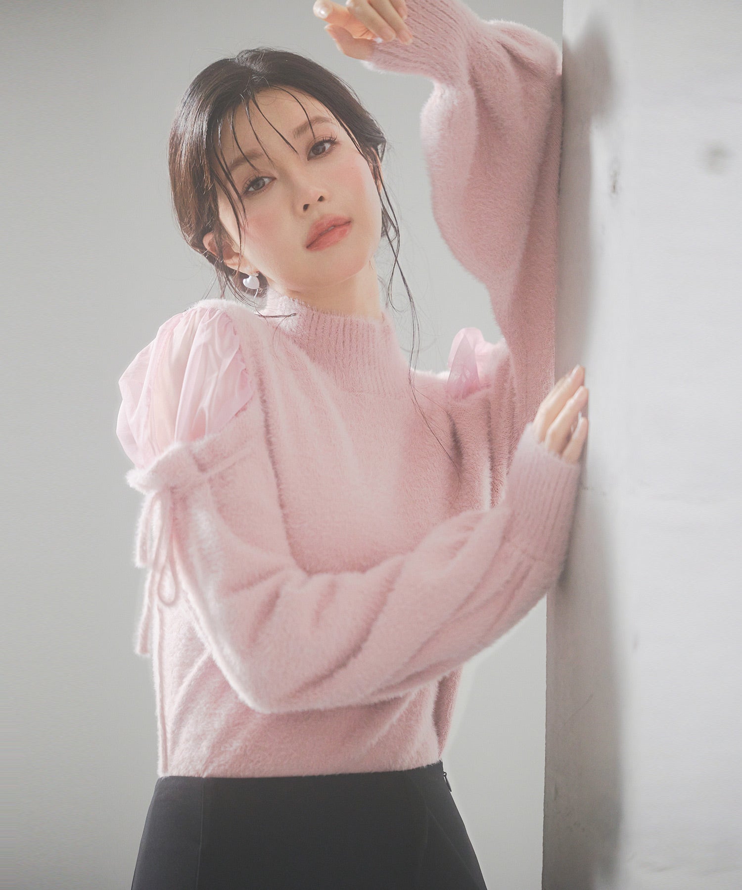 オープンショルダーシャギーニットプルオーバーsdp8022 ピンク