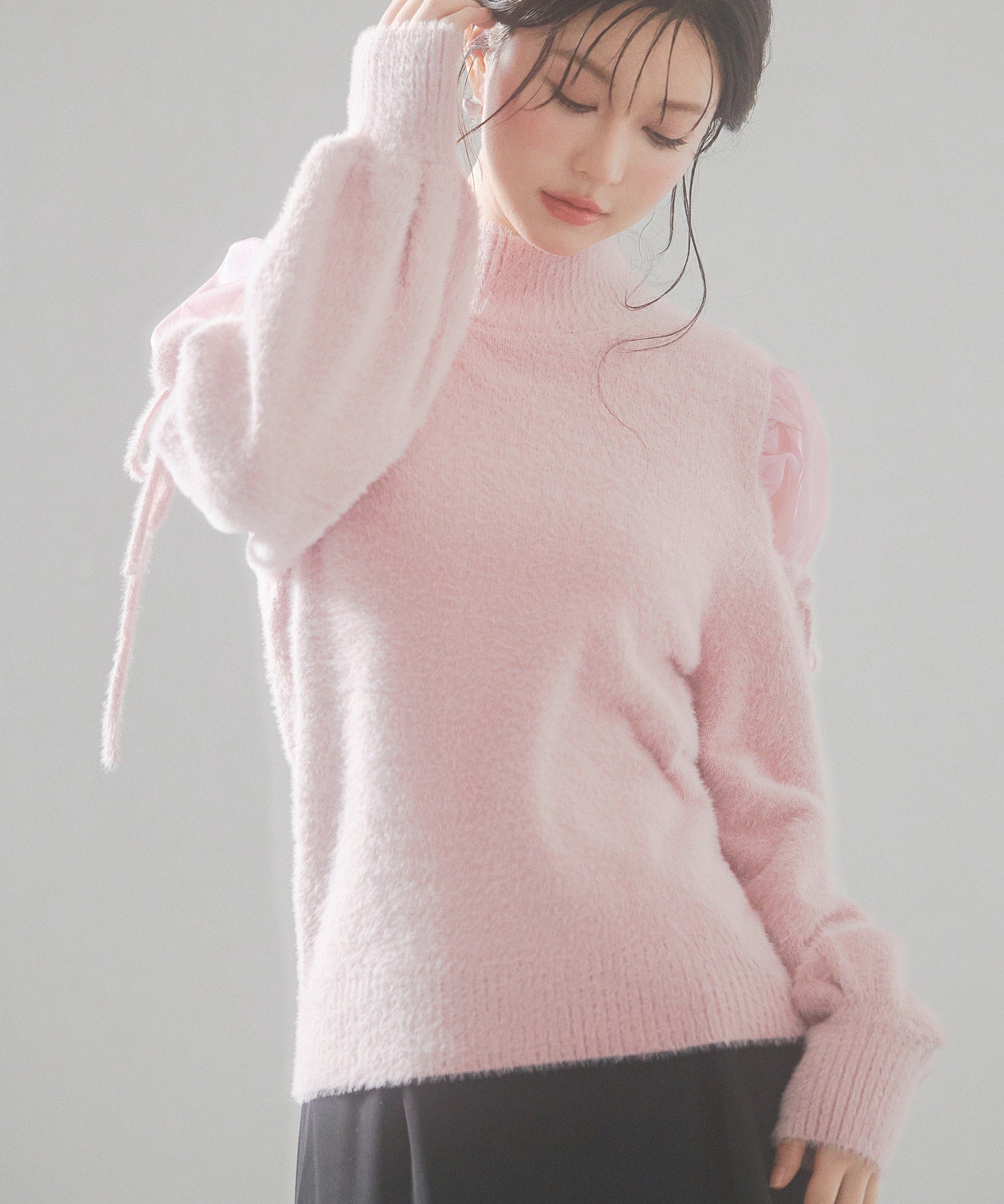 オープンショルダーシャギーニットプルオーバーsdp8022 ピンク