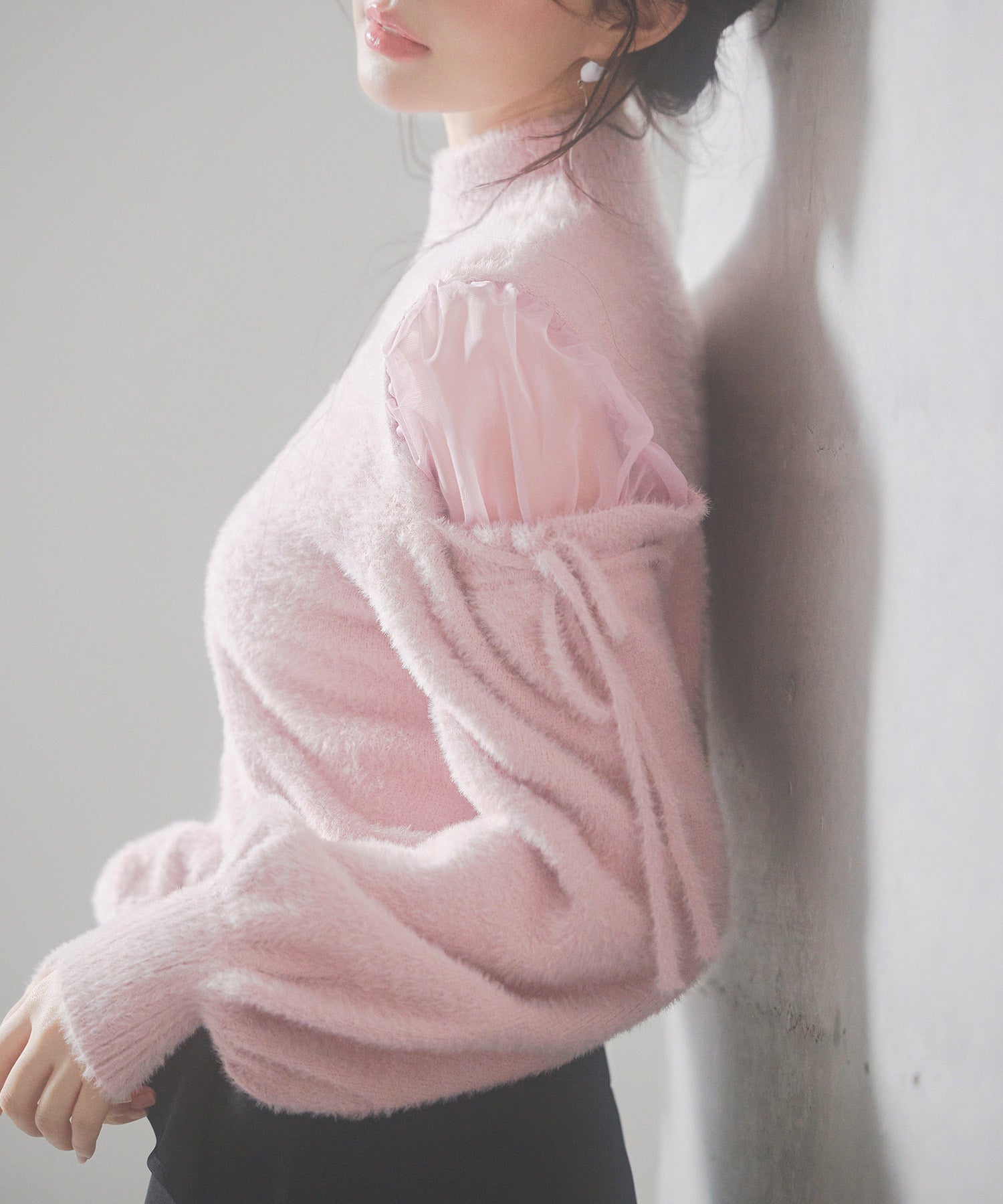 オープンショルダーシャギーニットプルオーバーsdp8022 ピンク