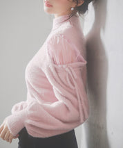 オープンショルダーシャギーニットプルオーバーsdp8022 ピンク