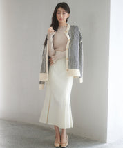 バイカラーストライプゆったりシルエニットカーディガンsdp8023 ブラック