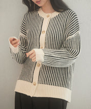 バイカラーストライプゆったりシルエニットカーディガンsdp8023 ブラック