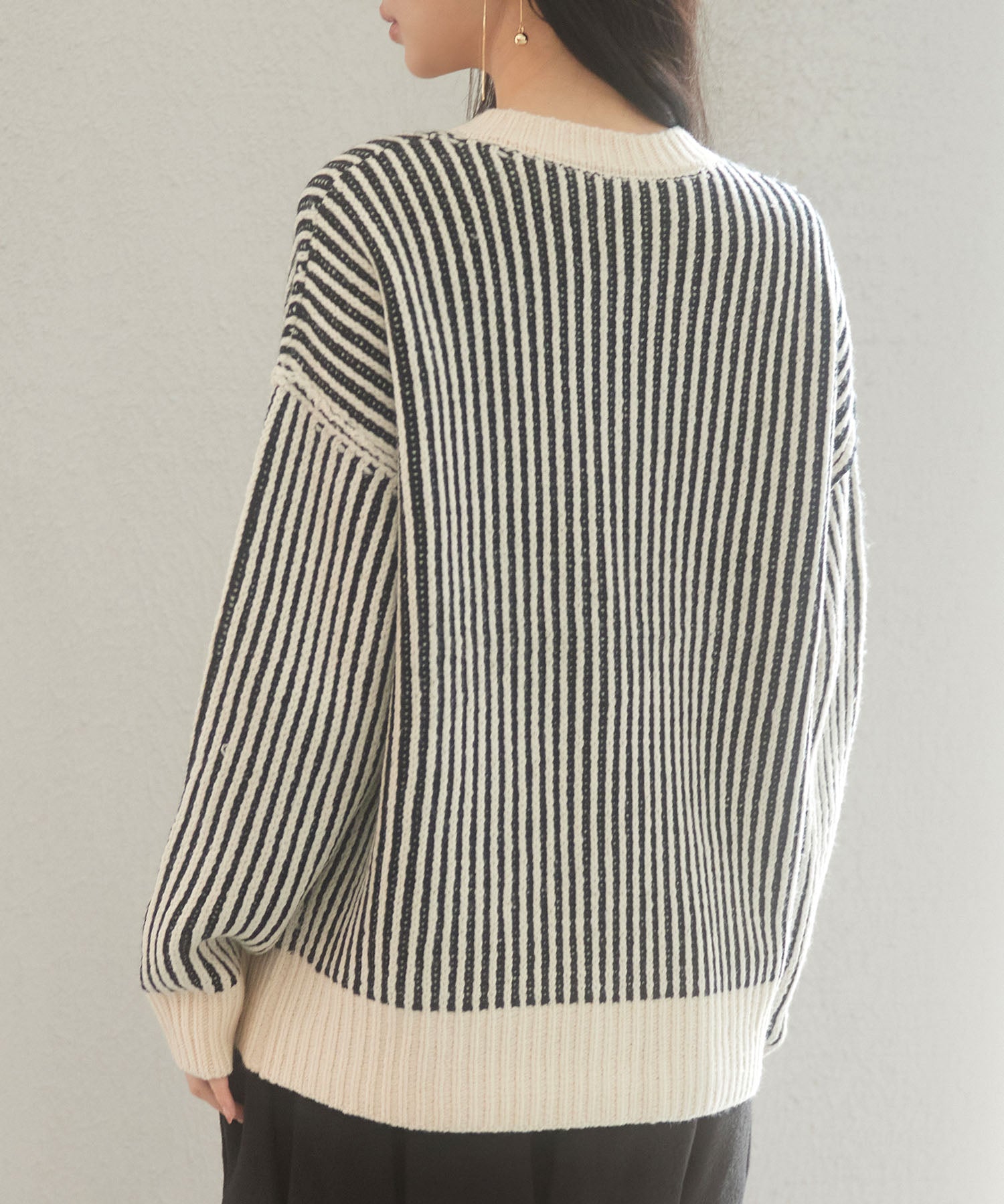 バイカラーストライプゆったりシルエニットカーディガンsdp8023 ブラック