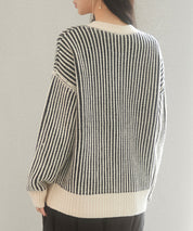 バイカラーストライプゆったりシルエニットカーディガンsdp8023 ブラック