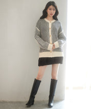 バイカラーストライプゆったりシルエニットカーディガンsdp8023 ブラック