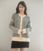 バイカラーストライプゆったりシルエニットカーディガンsdp8023 ブラック