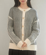 バイカラーストライプゆったりシルエニットカーディガンsdp8023 ブラック