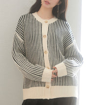 バイカラーストライプゆったりシルエニットカーディガンsdp8023 ブラック