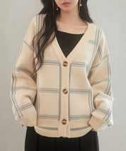 ビッグチェック柄ミドル丈ニットカーディガンsdp8024-103-14