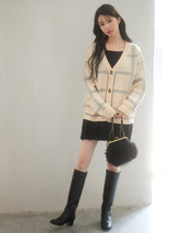 ビッグチェック柄ミドル丈ニットカーディガンsdp8024 ベージュ