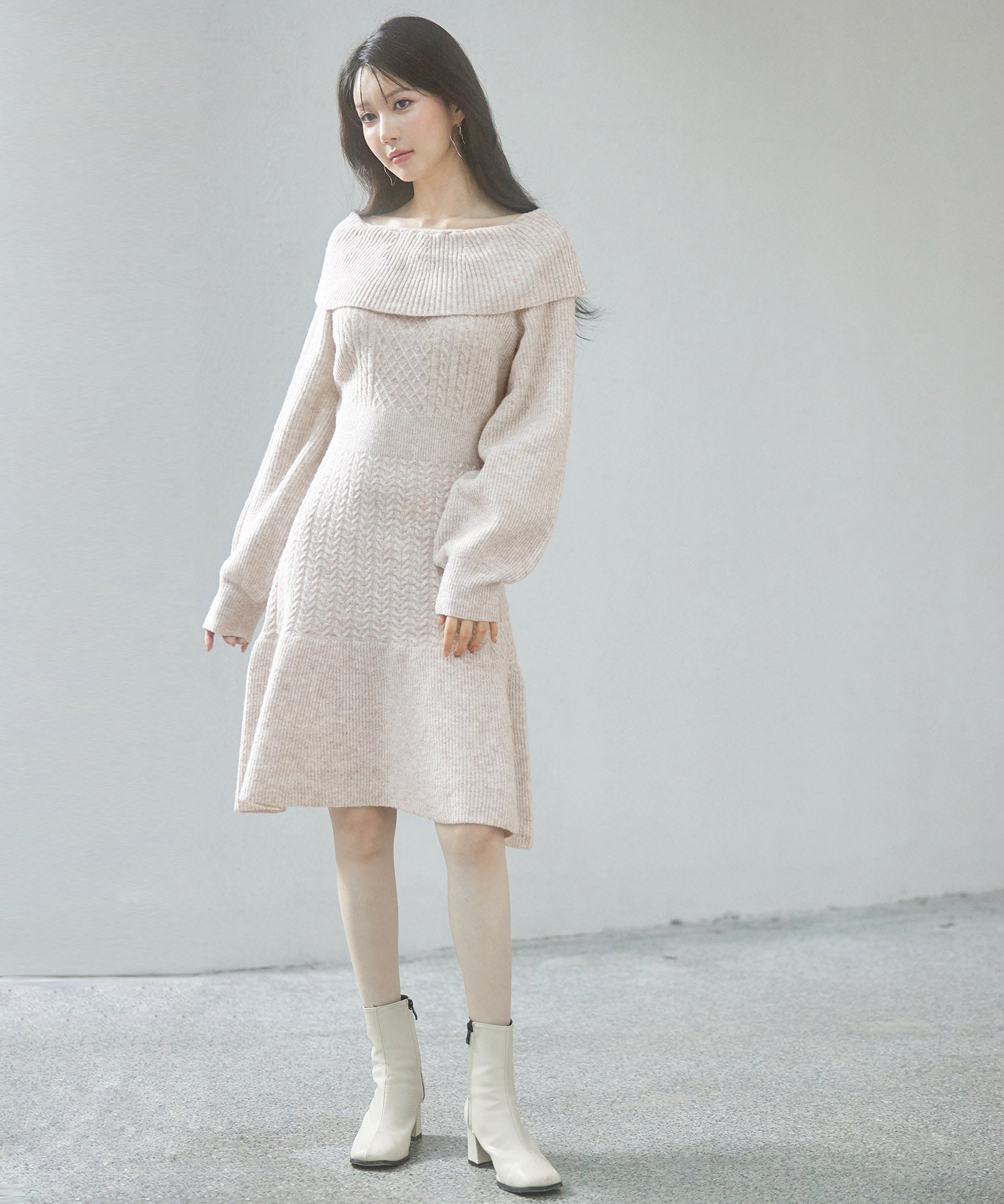 2wayネック膝上丈ニットワンピースsdp8025 オートミール
