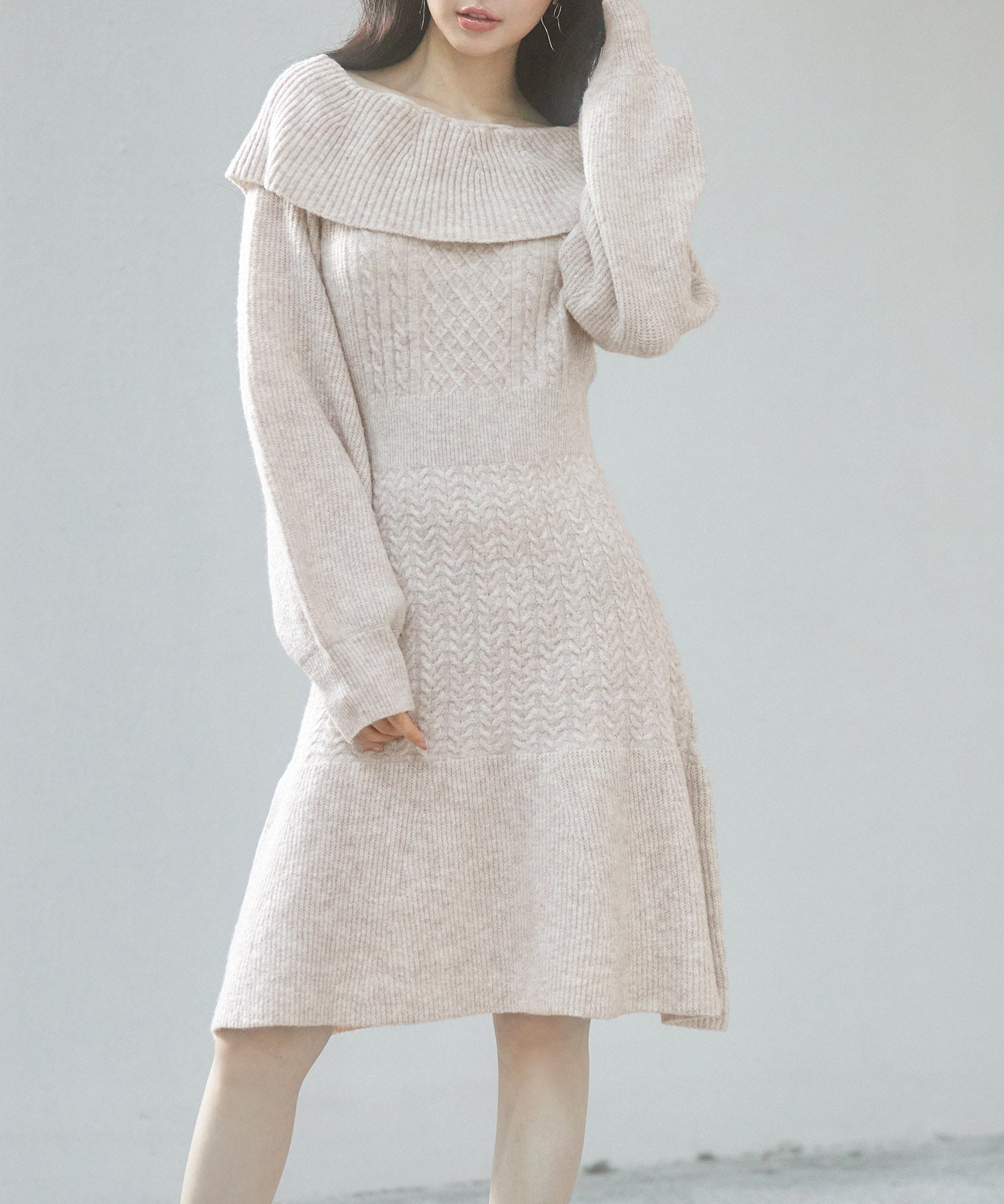 2wayネック膝上丈ニットワンピースsdp8025 オートミール