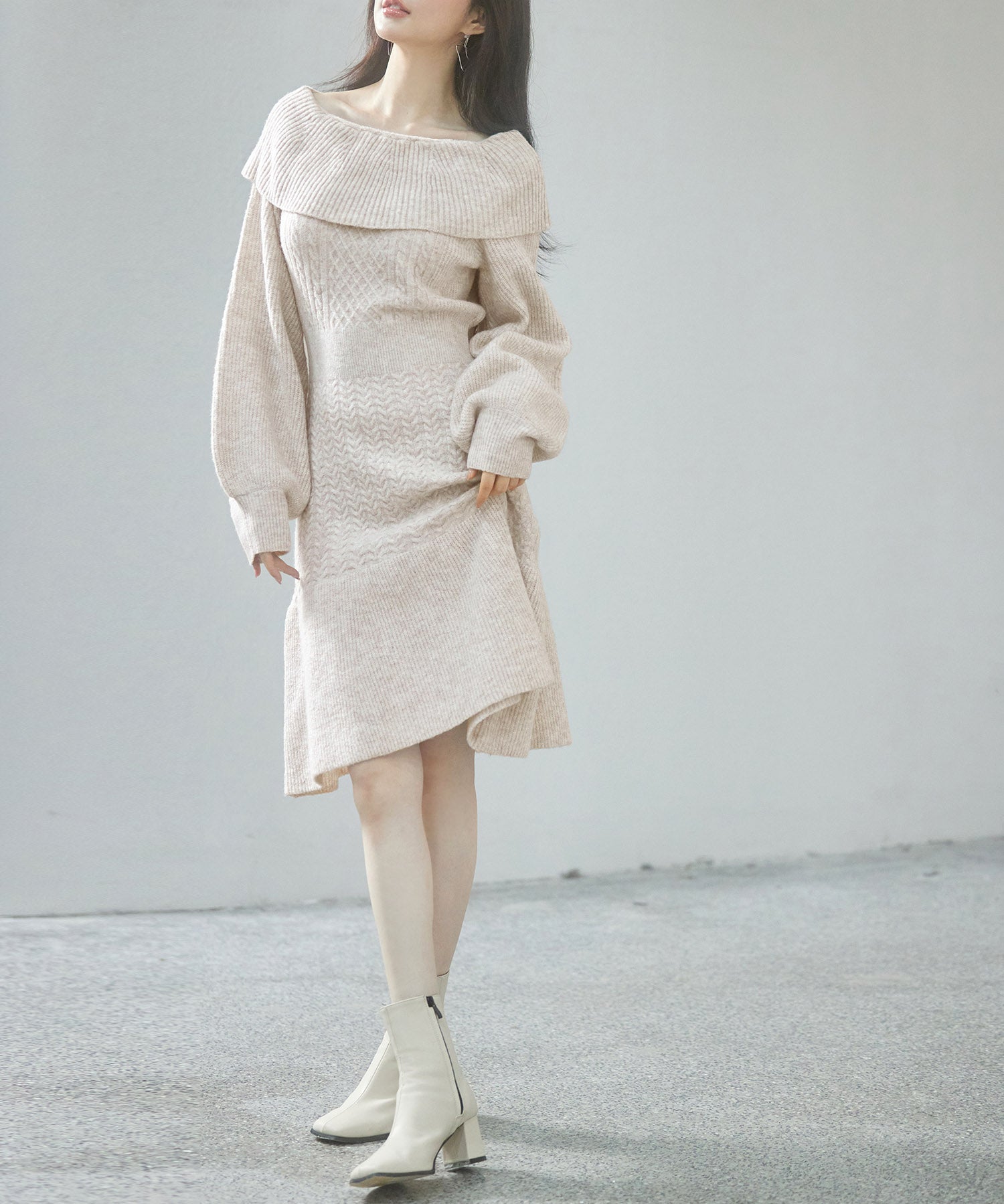 2wayネック膝上丈ニットワンピースsdp8025 オートミール