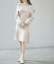 2wayネック膝上丈ニットワンピースsdp8025 オートミール