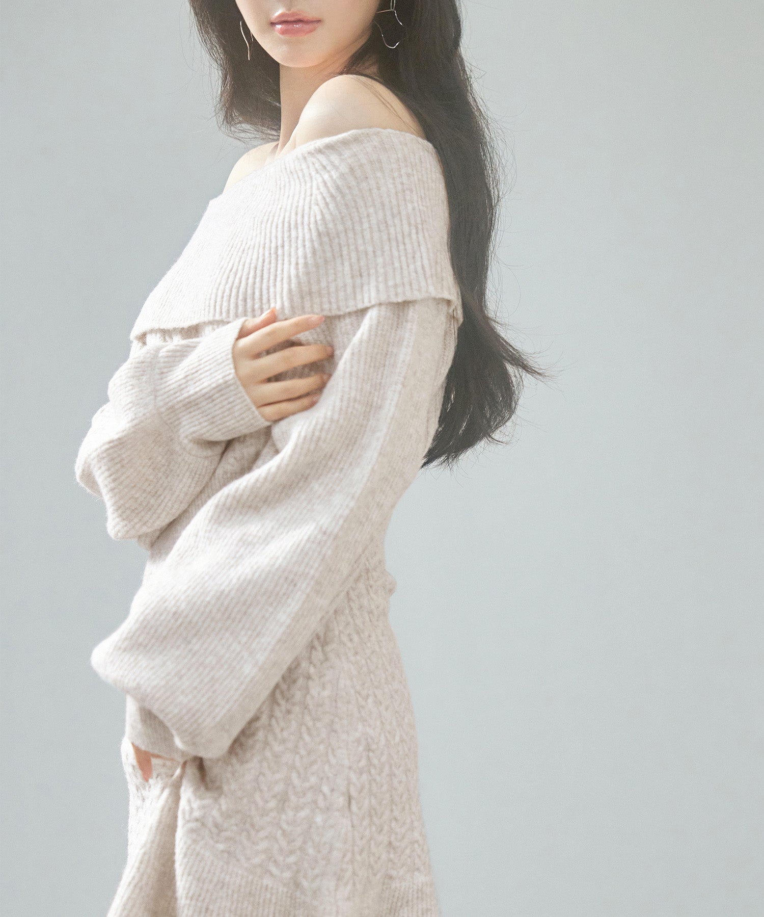 2wayネック膝上丈ニットワンピースsdp8025 オートミール