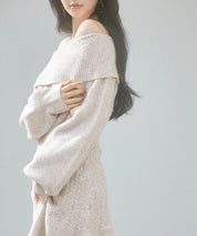 2wayネック膝上丈ニットワンピースsdp8025 オートミール