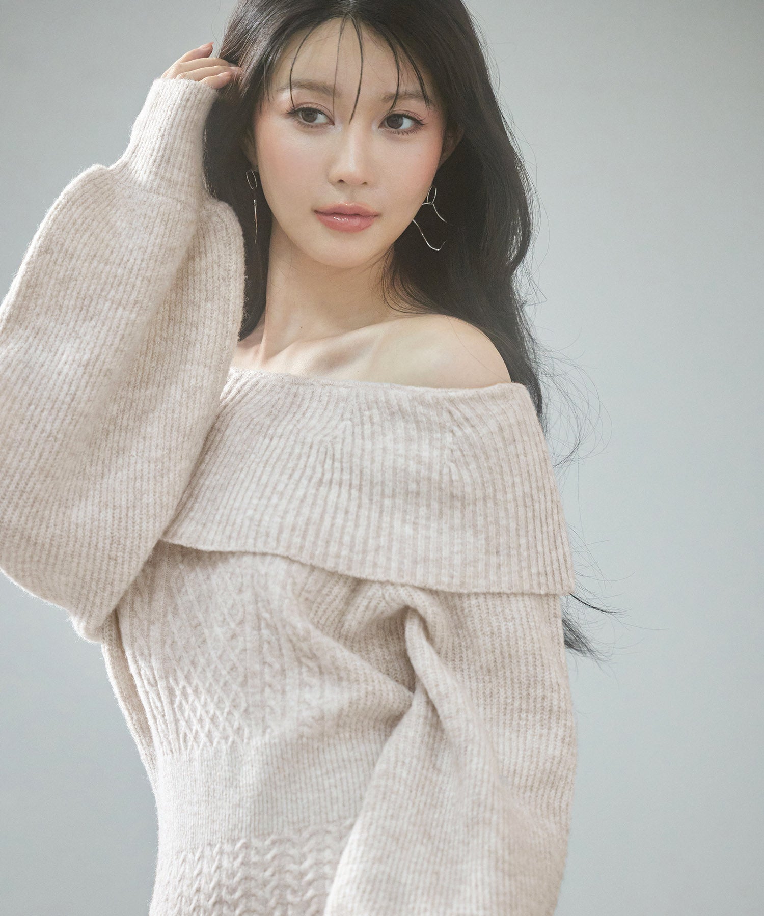 2wayネック膝上丈ニットワンピースsdp8025 オートミール