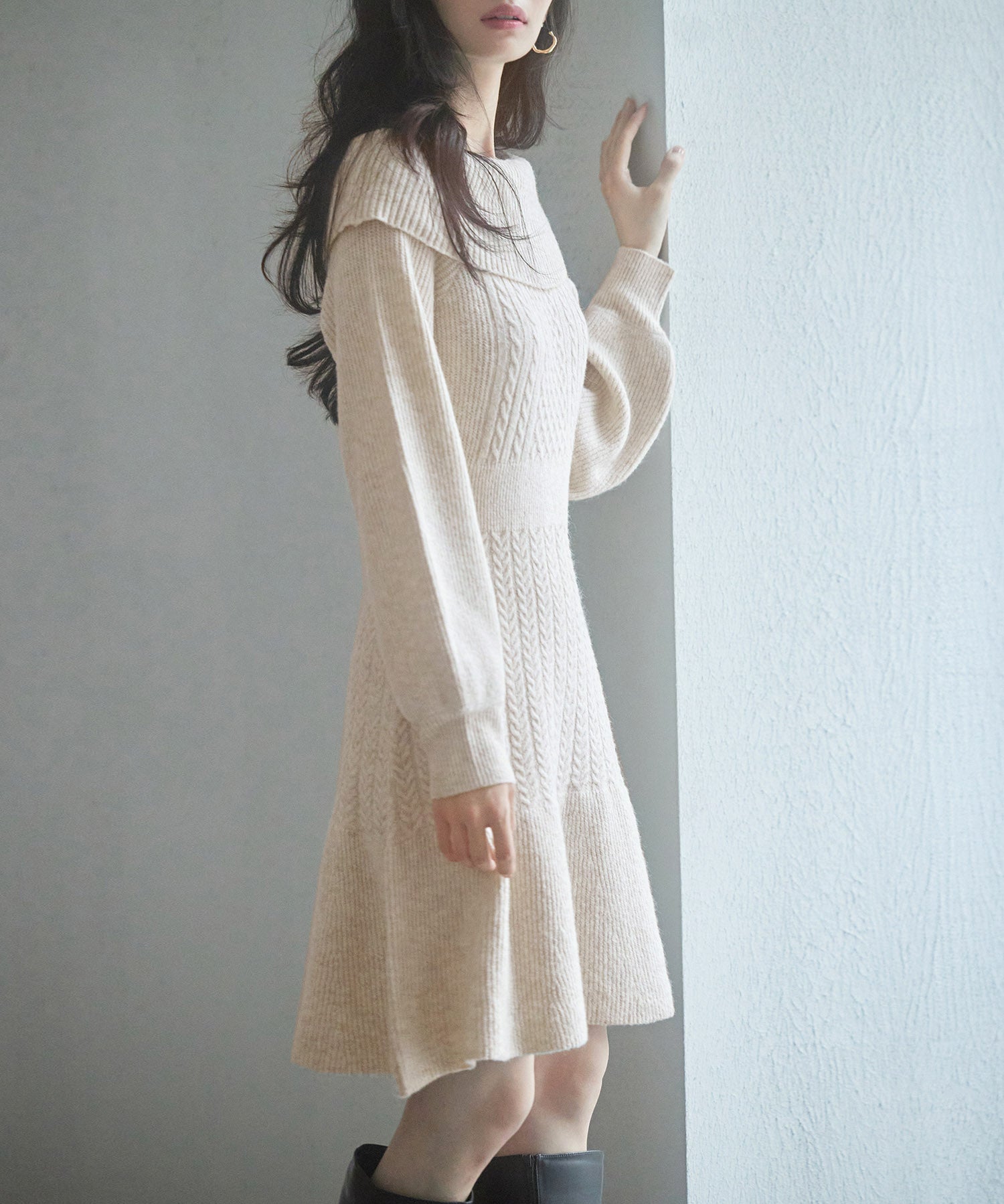 2wayネック膝上丈ニットワンピースsdp8025 ベージュ