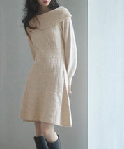 2wayネック膝上丈ニットワンピースsdp8025 ベージュ