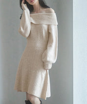 2wayネック膝上丈ニットワンピースsdp8025 ベージュ