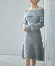 2wayネック膝上丈ニットワンピースsdp8025 グレー