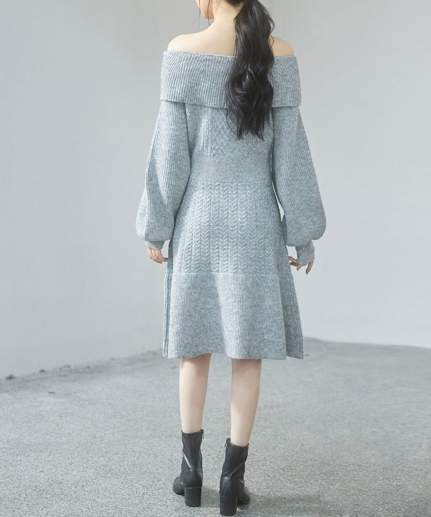 2wayネック膝上丈ニットワンピースsdp8025 グレー