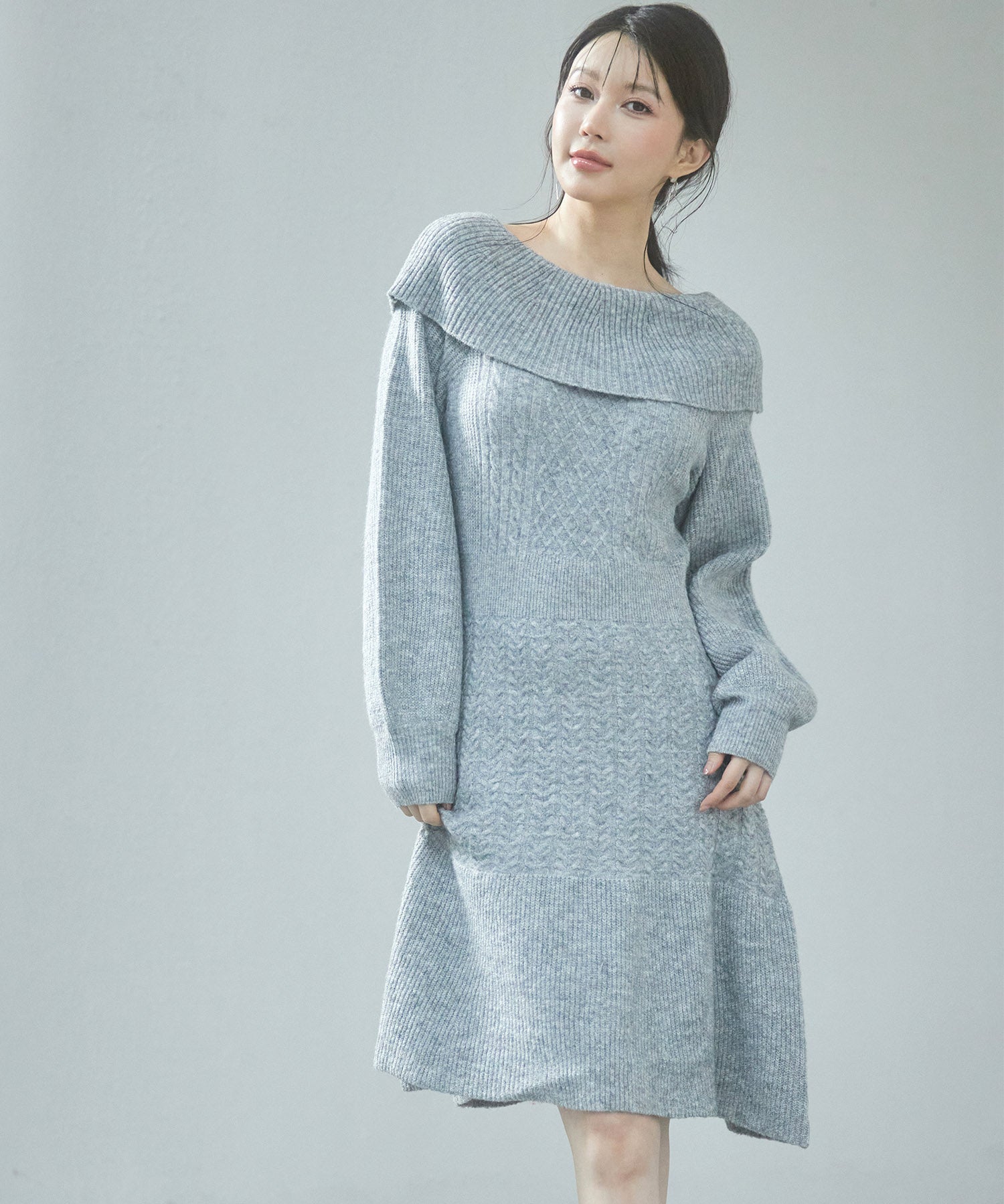 2wayネック膝上丈ニットワンピースsdp8025 グレー