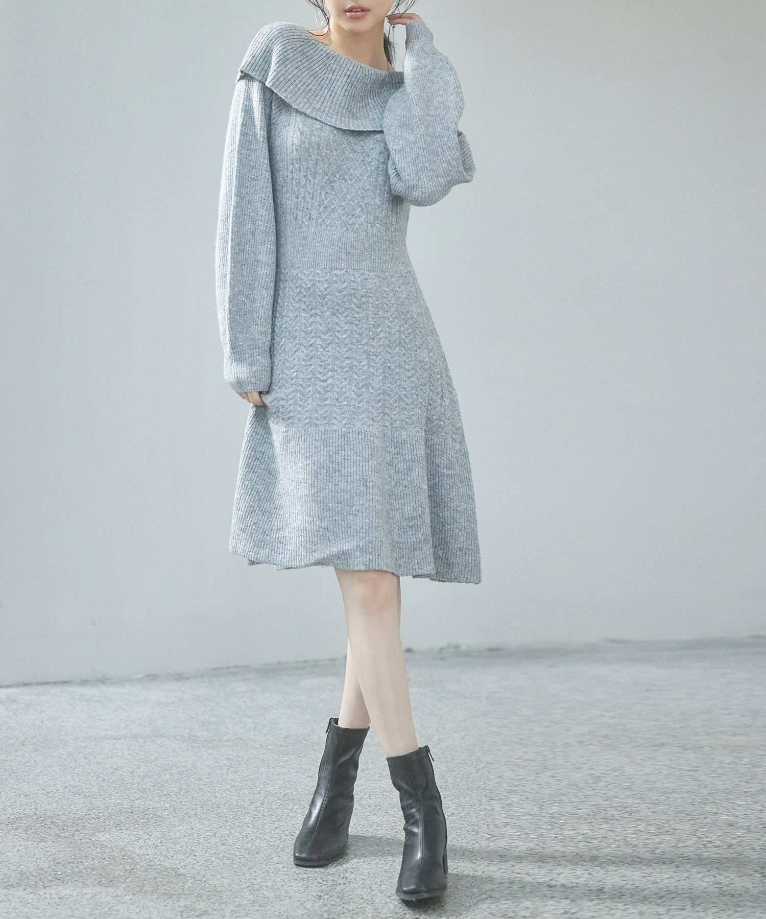 2wayネック膝上丈ニットワンピースsdp8025 グレー