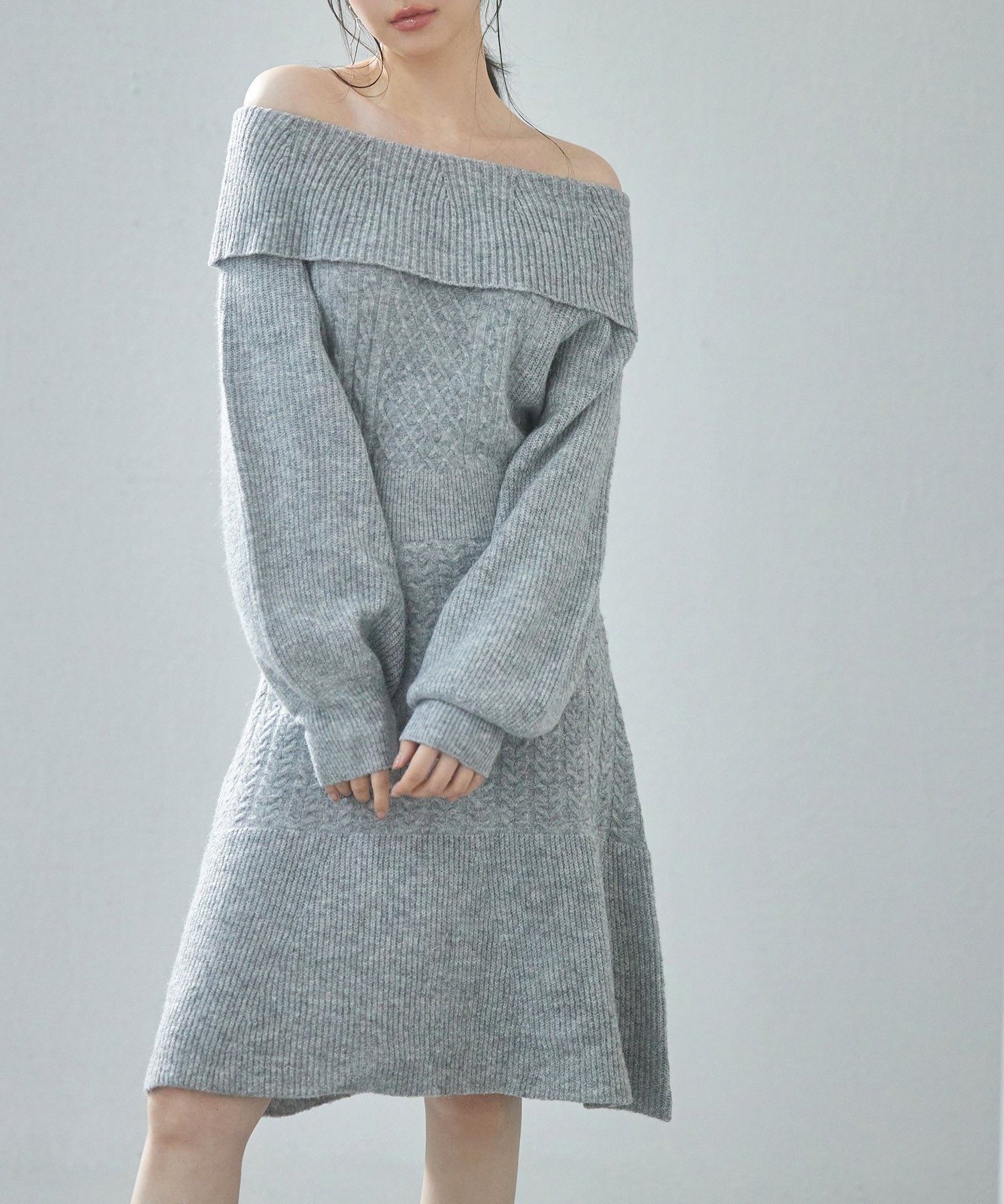 2wayネック膝上丈ニットワンピースsdp8025 グレー