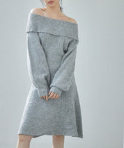 2wayネック膝上丈ニットワンピースsdp8025 グレー