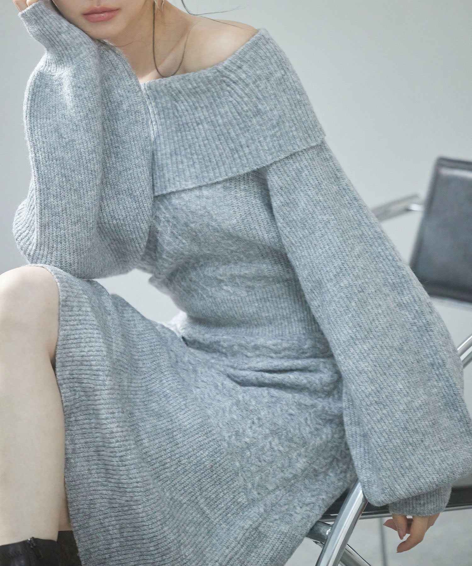 2wayネック膝上丈ニットワンピースsdp8025 グレー