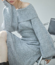 2wayネック膝上丈ニットワンピースsdp8025 グレー