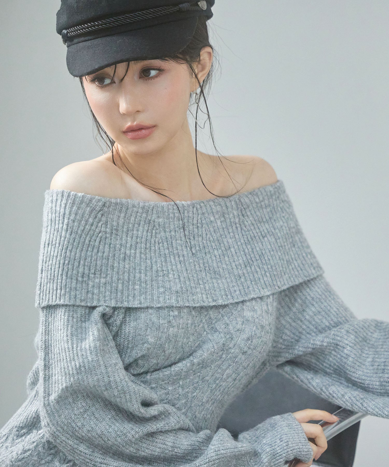 2wayネック膝上丈ニットワンピースsdp8025 グレー