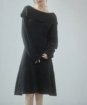 2wayネック膝上丈ニットワンピースsdp8025 ブラック