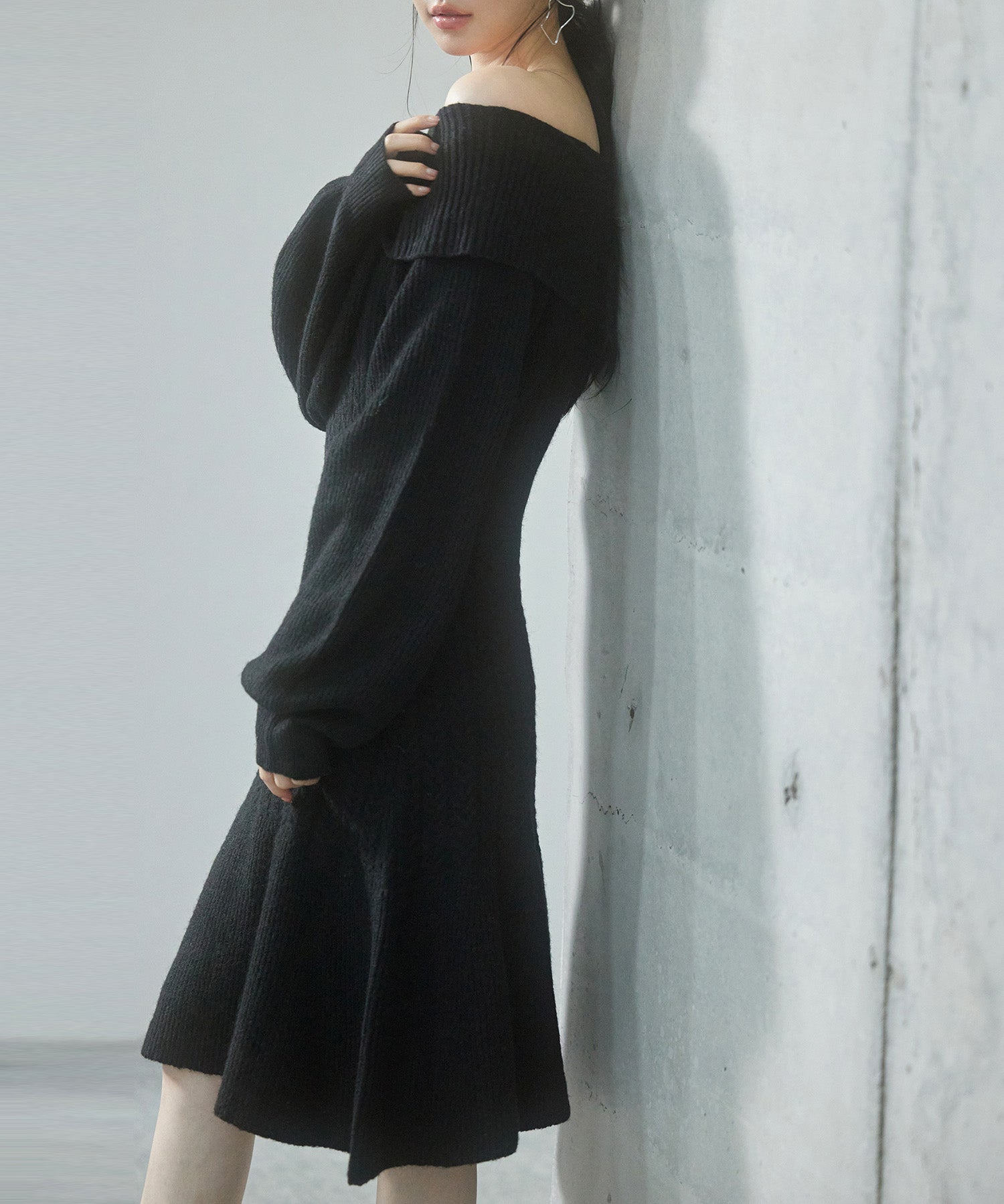 2wayネック膝上丈ニットワンピースsdp8025 ブラック