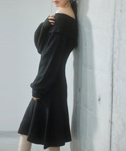 2wayネック膝上丈ニットワンピースsdp8025 ブラック