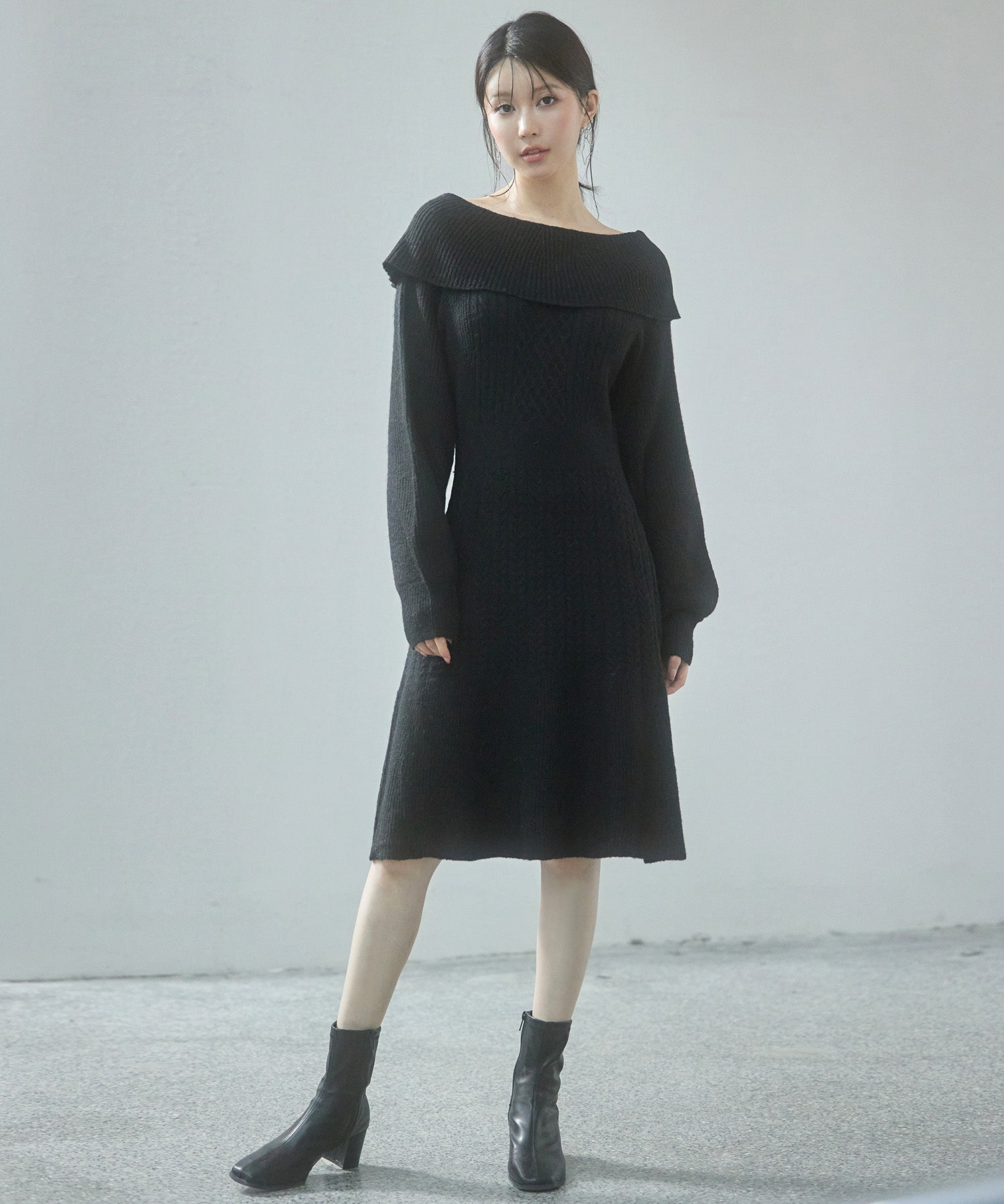 2wayネック膝上丈ニットワンピースsdp8025 ブラック