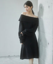 2wayネック膝上丈ニットワンピースsdp8025 ブラック