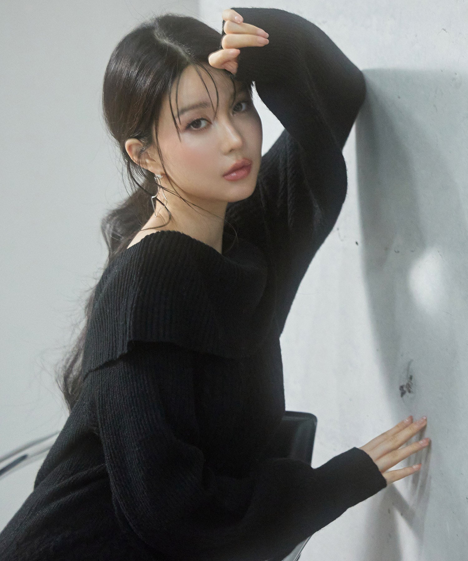 2wayネック膝上丈ニットワンピースsdp8025 ブラック