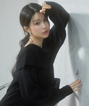 2wayネック膝上丈ニットワンピースsdp8025 ブラック