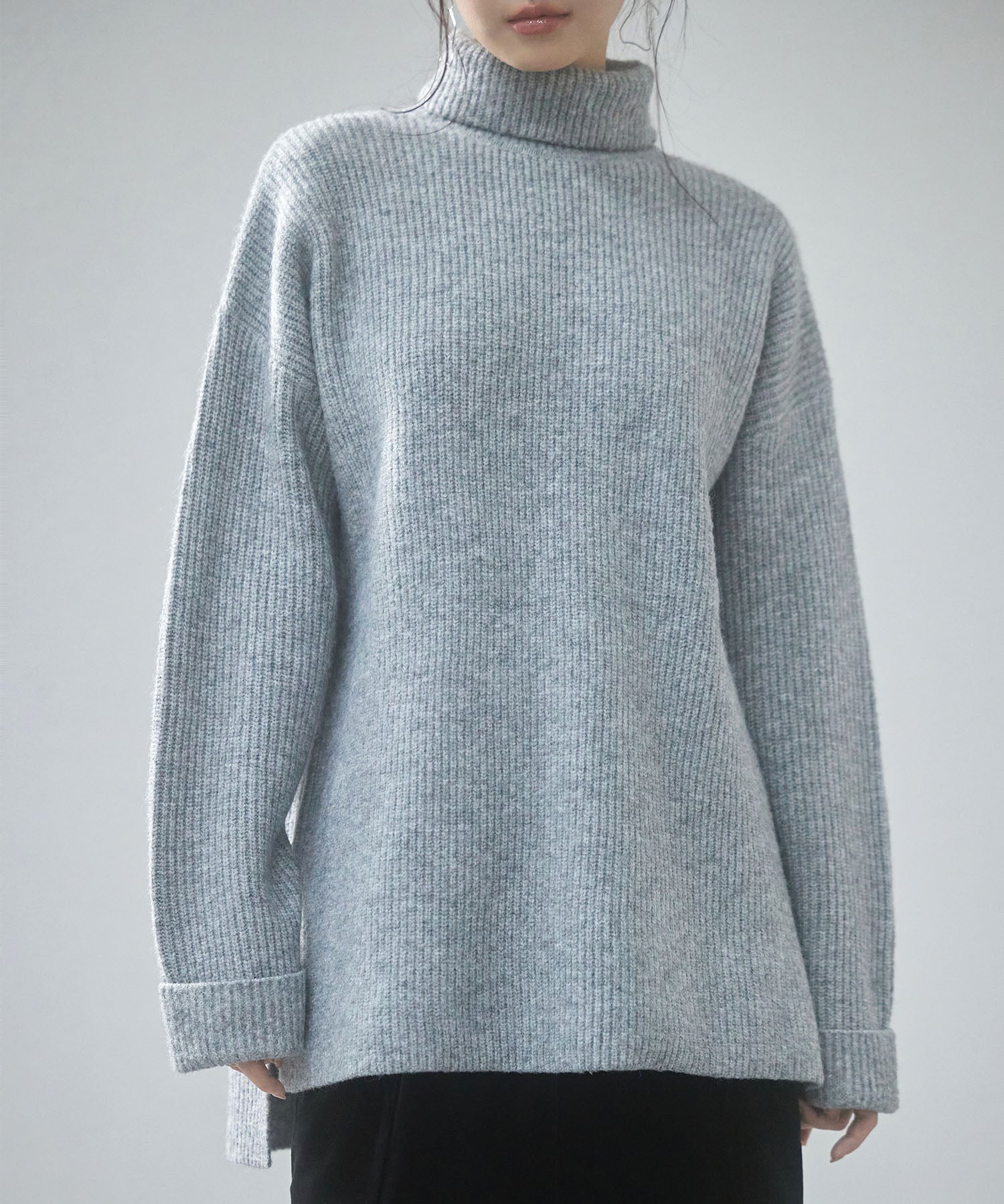 体型カバーハイネックニットプルオーバーsdp8026 グレー