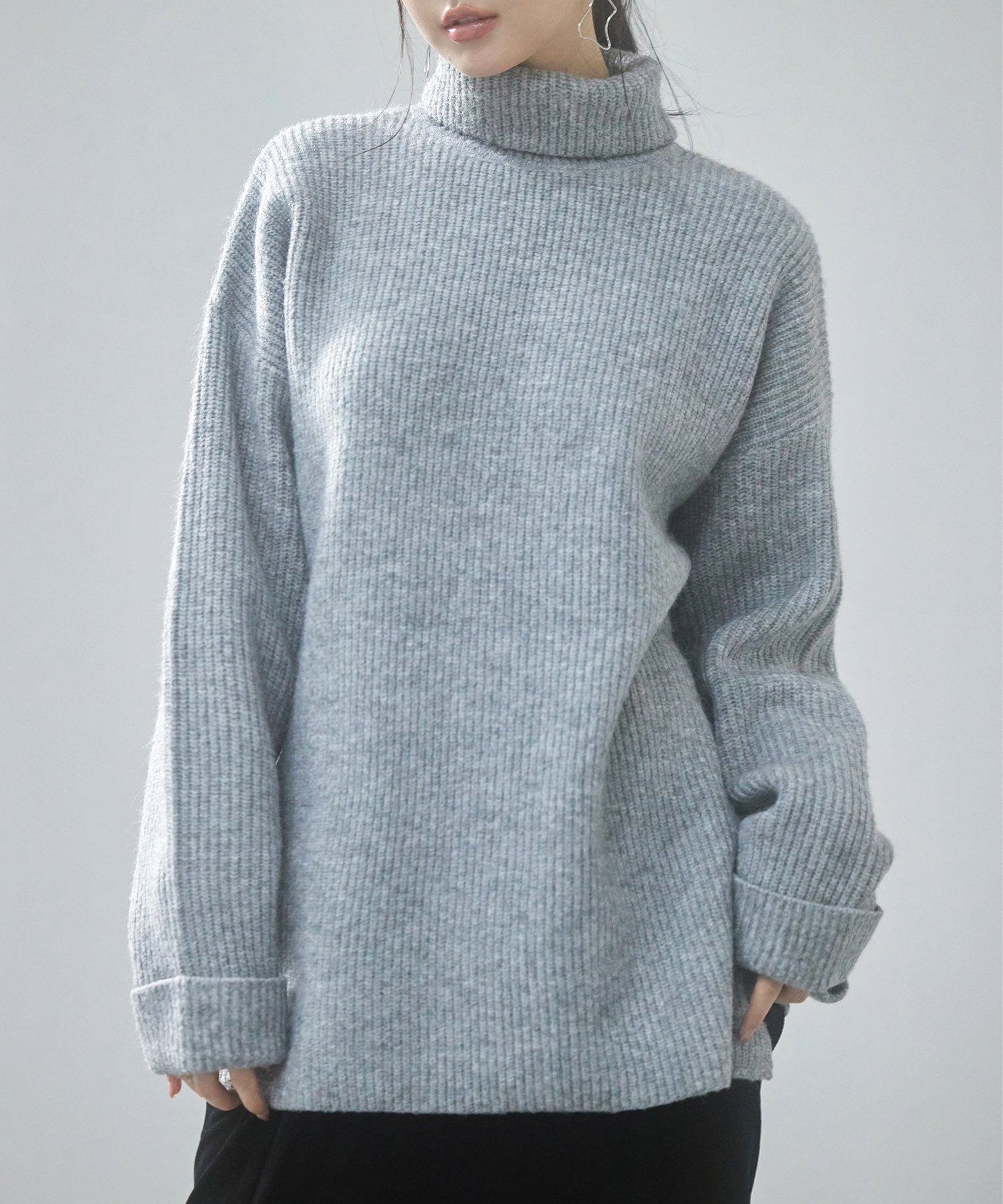 体型カバーハイネックニットプルオーバーsdp8026 グレー